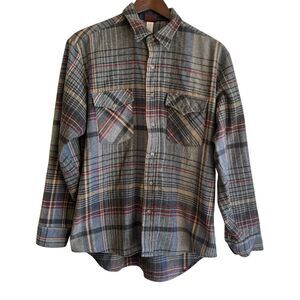 Vintage Mens Wool Blend Shacket Shirt Size L Blue Plaid Lumberjack Outdoor Chore
